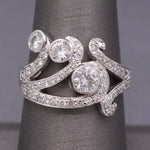 Contemporary Natural Diamond Scroll Statement Cocktail Ring in 14k White Gold