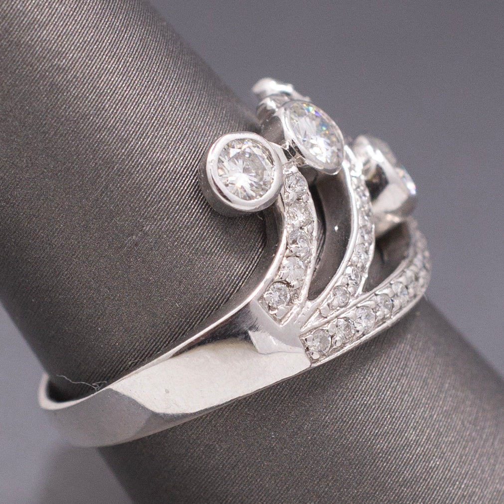 Contemporary Natural Diamond Scroll Statement Cocktail Ring in 14k White Gold
