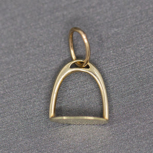 Small Horse Stirrup Equestrian Charm Pendant in 14k Yellow Gold
