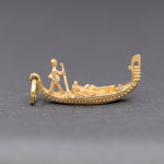 Venetian Gondolier Paddling with Gondola in Venice Charm Pendant in 18k Yellow Gold