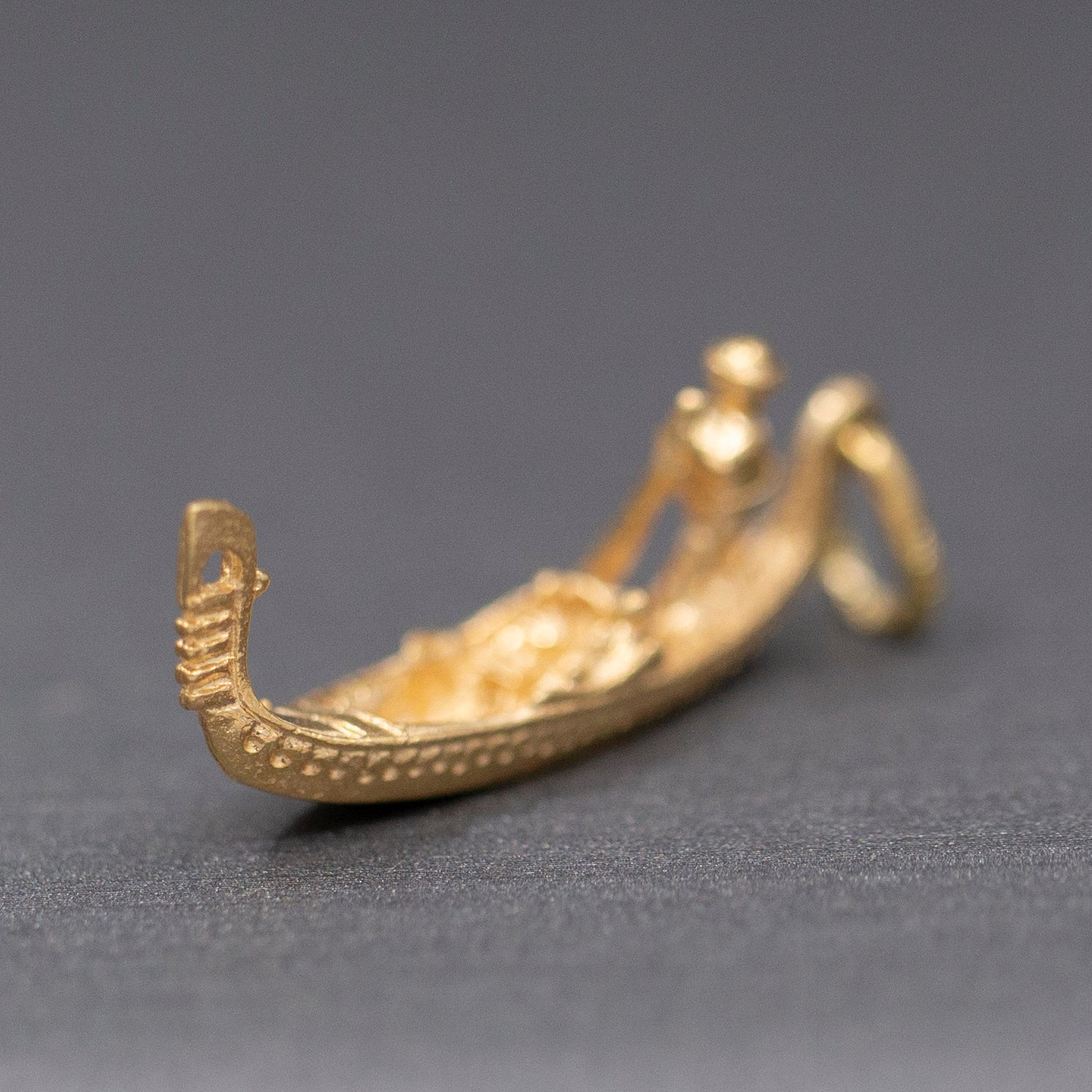 Venetian Gondolier Paddling with Gondola in Venice Charm Pendant in 18k Yellow Gold