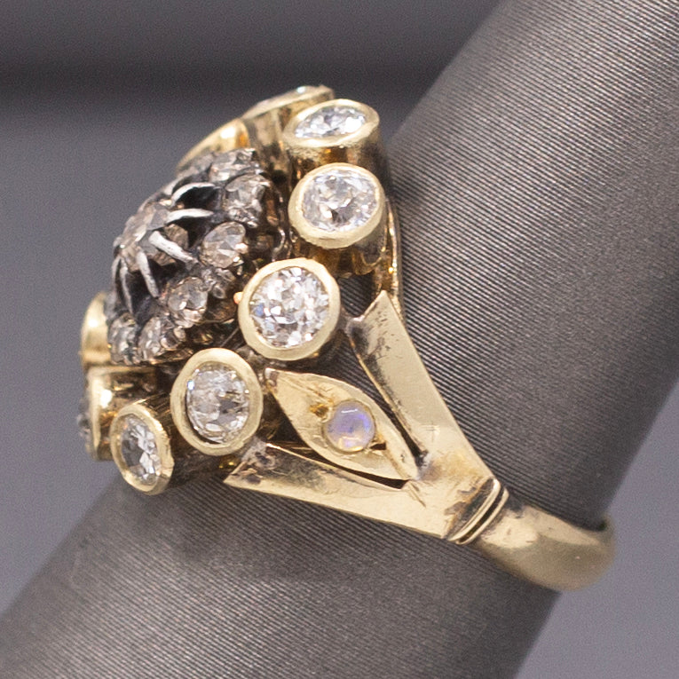Vintage Old Mine and Old European Cut Diamond Cocktail Ring in 14k Yellow Gold