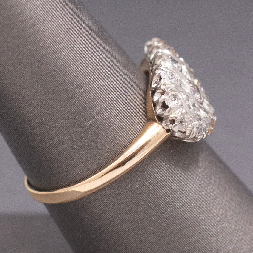 Antique Edwardian Low Profile Old Mine Cut Diamond Pave Ring in 14k and Platinum