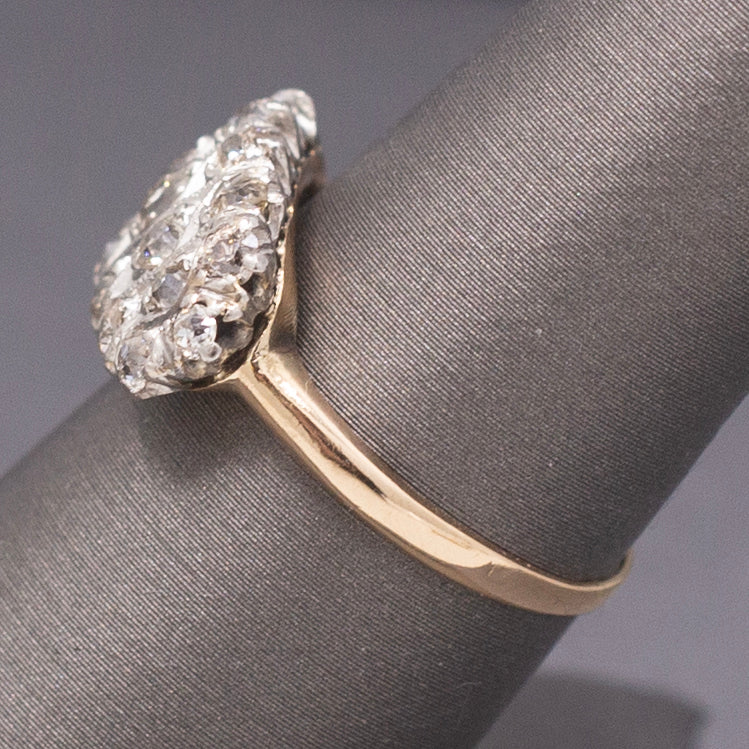 Antique Edwardian Low Profile Old Mine Cut Diamond Pave Ring in 14k and Platinum