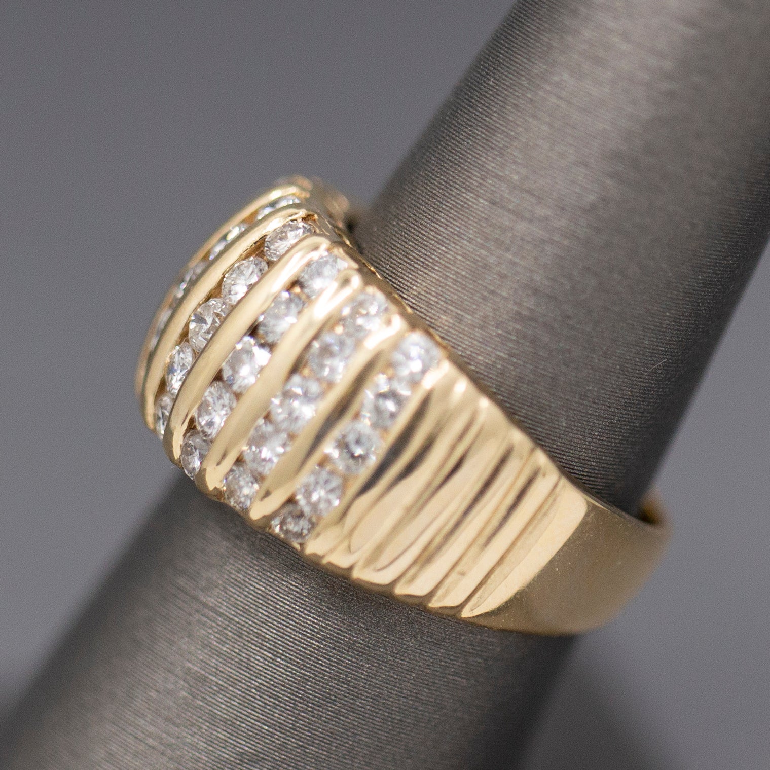 Domed Channel Set Diamond Wide Band Ring in 14k Yellow Gold