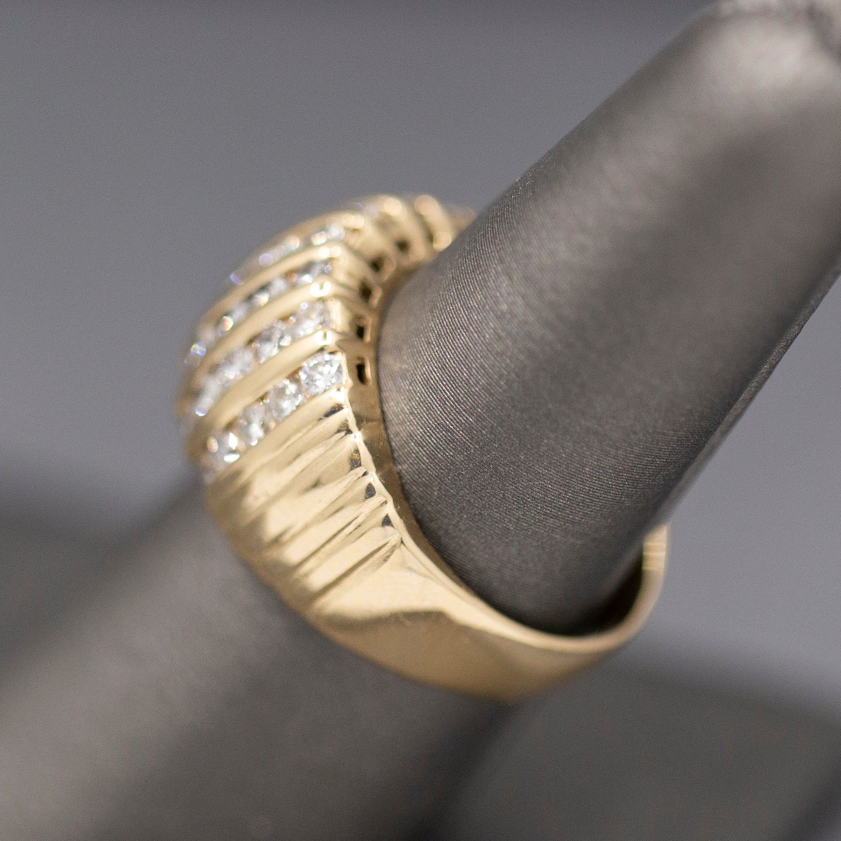Domed Channel Set Diamond Wide Band Ring in 14k Yellow Gold