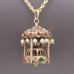 Whimsical Vintage Etruscan Style Merry Go Round Carousel Charm Pendant in 14k Yellow Gold