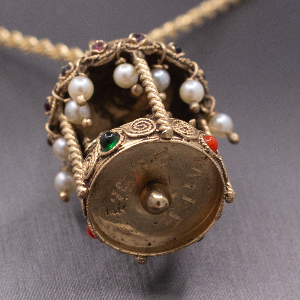 Whimsical Vintage Etruscan Style Merry Go Round Carousel Charm Pendant in 14k Yellow Gold