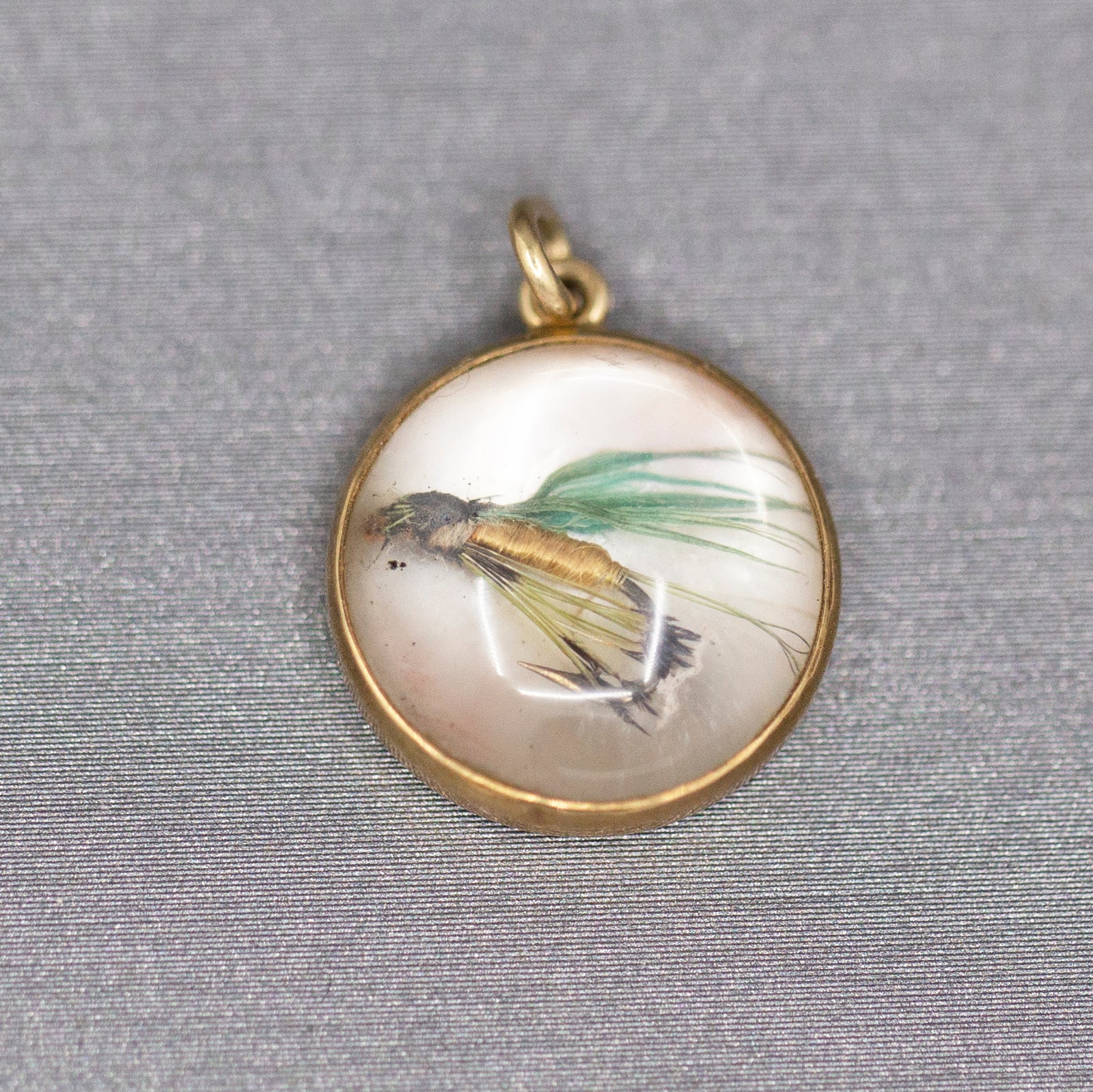 Antique Essex Crystal Fishing Lure Pendant Charm in 14k Yellow Gold