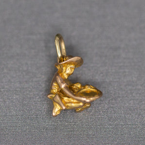 Gold Miner Panning for Gold Pendant Charm in 14k Yellow Gold
