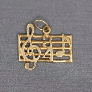 Musical Score Waltz Charm Pendant in 14k Yellow Gold