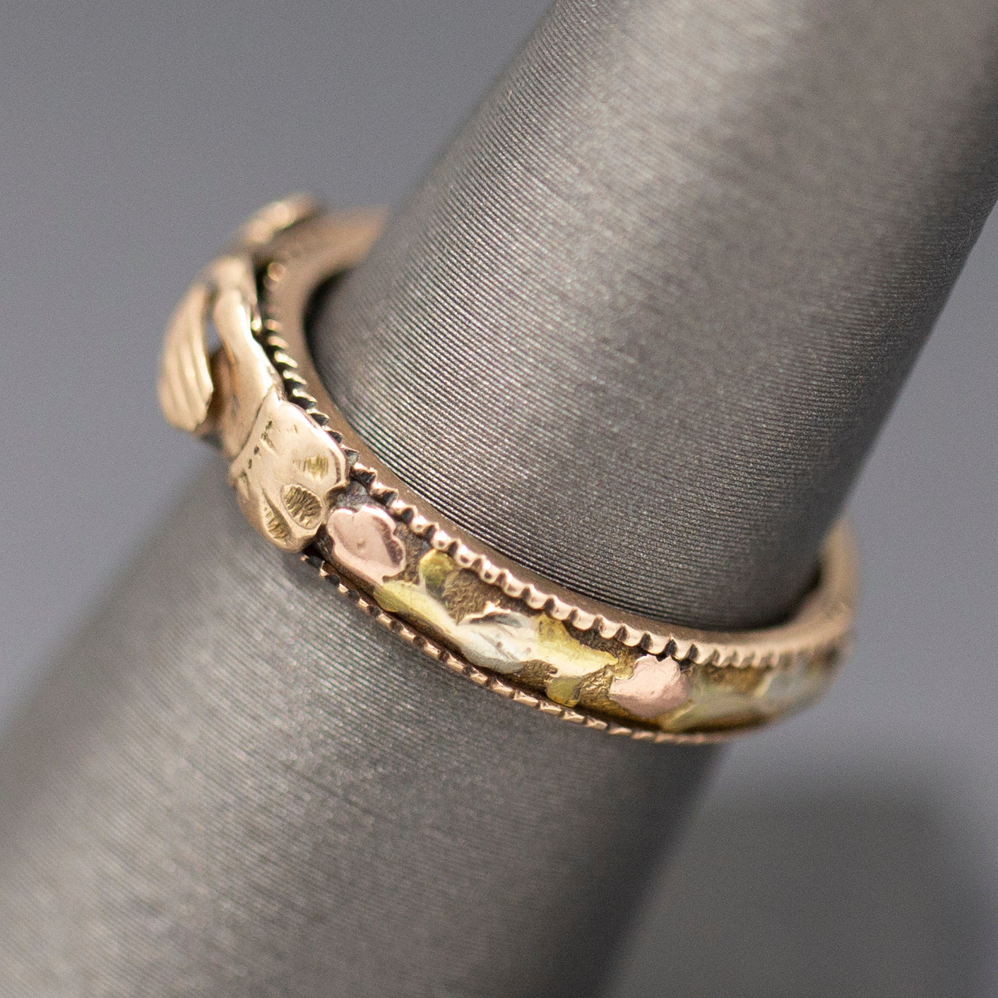 Antique Victorian Gimmel Fede Wedding Betrothal Ring in 14k Rose and Yellow Gold Size 7