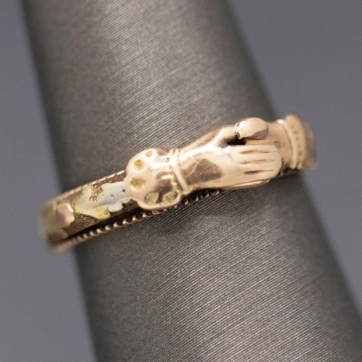 Antique Victorian Gimmel Fede Wedding Betrothal Ring in 14k Rose and Yellow Gold Size 7