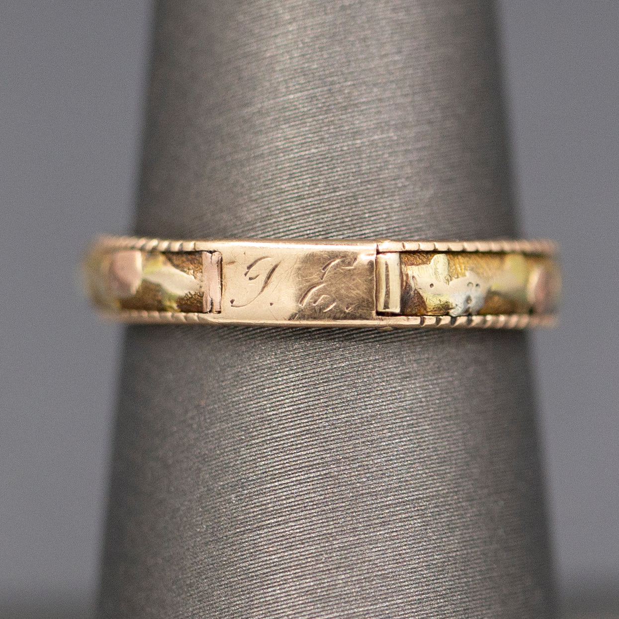 Antique Victorian Gimmel Fede Wedding Betrothal Ring in 14k Rose and Yellow Gold Size 7