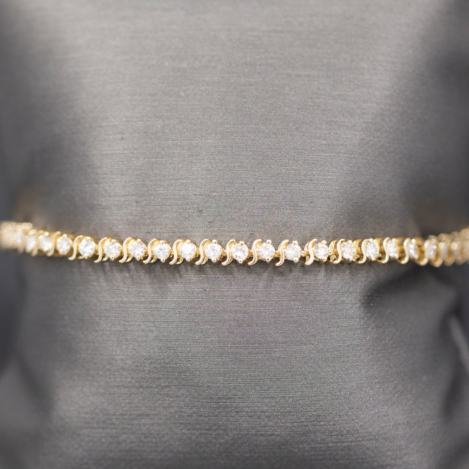 Sparkling S Link Diamond Tennis Bracelet in 14k Yellow Gold 3.50cttw