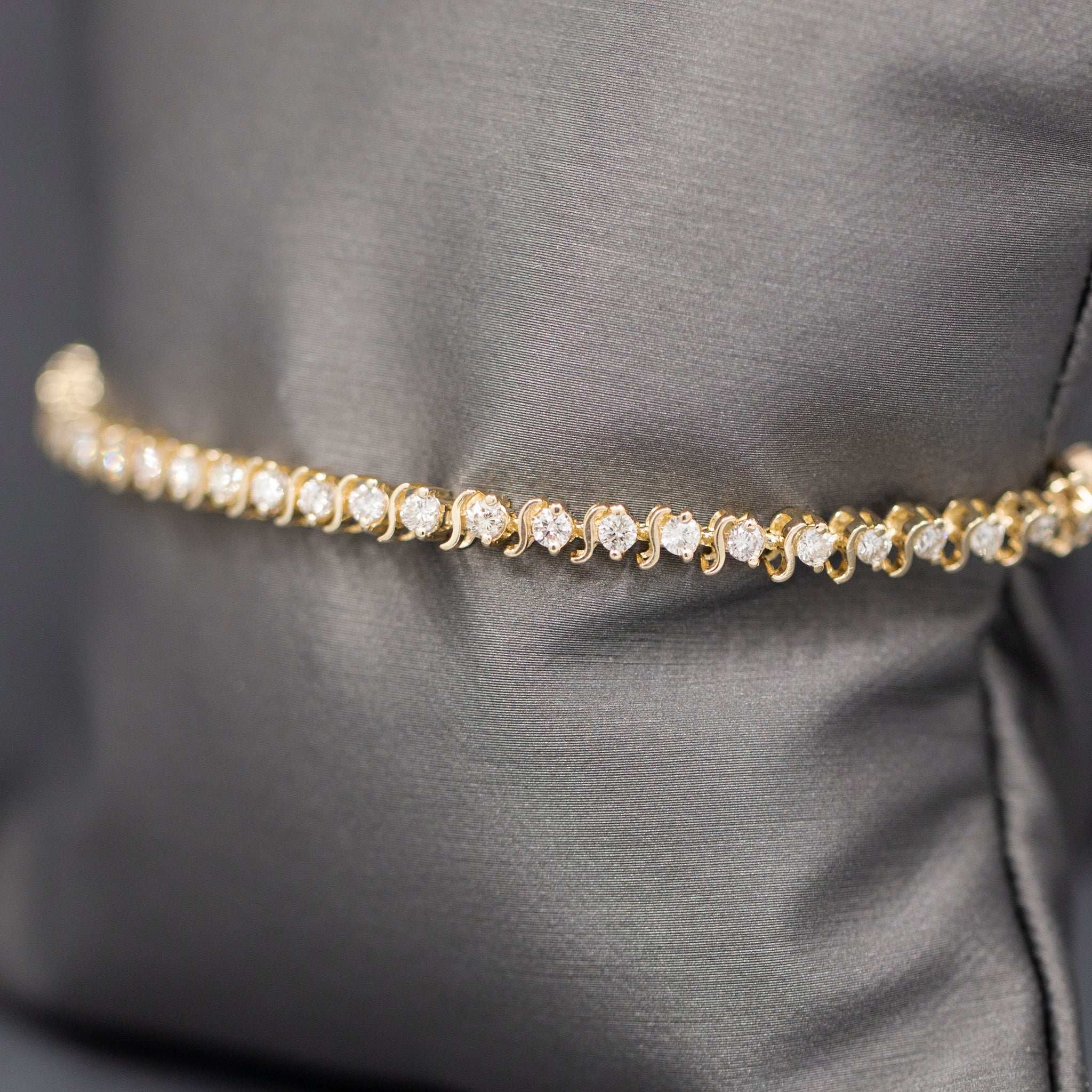 Sparkling S Link Diamond Tennis Bracelet in 14k Yellow Gold 3.50cttw