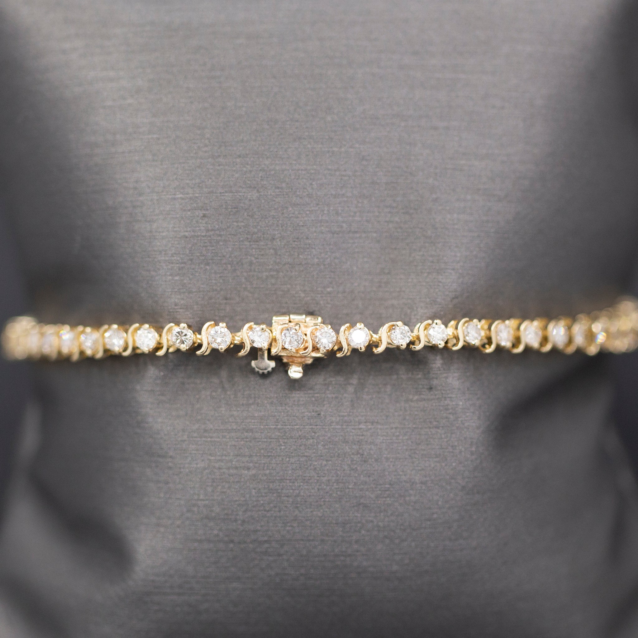 Sparkling S Link Diamond Tennis Bracelet in 14k Yellow Gold 3.50cttw