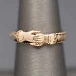 Antique Victorian Gimmel Fede Wedding Betrothal Ring in 14k Rose and Yellow Gold Size 7