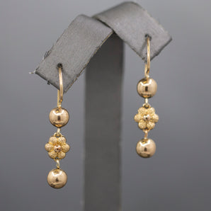 Antique Victorian Floral Drop Dangle Earrings in 14k Yellow Gold