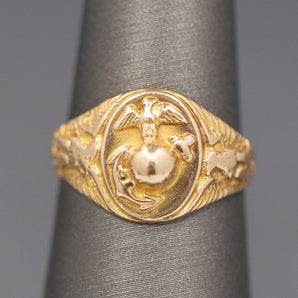 Antique 1910 United States Marines Signet Ring in 10k Yellow Gold