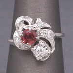 Petite Ruby and Old European Cut Diamond Cocktail Ring in 14k White Gold