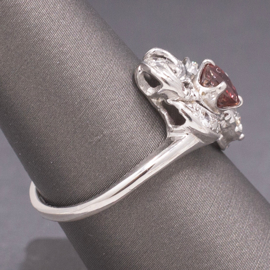 Petite Ruby and Old European Cut Diamond Cocktail Ring in 14k White Gold
