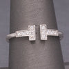 TIFFANY & CO 18K White Gold 0.13ctw Round Diamond T Wire Ring Size 8.5
