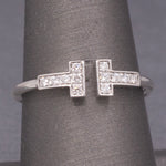 TIFFANY & CO 18K White Gold 0.13ctw Round Diamond T Wire Ring Size 8.5
