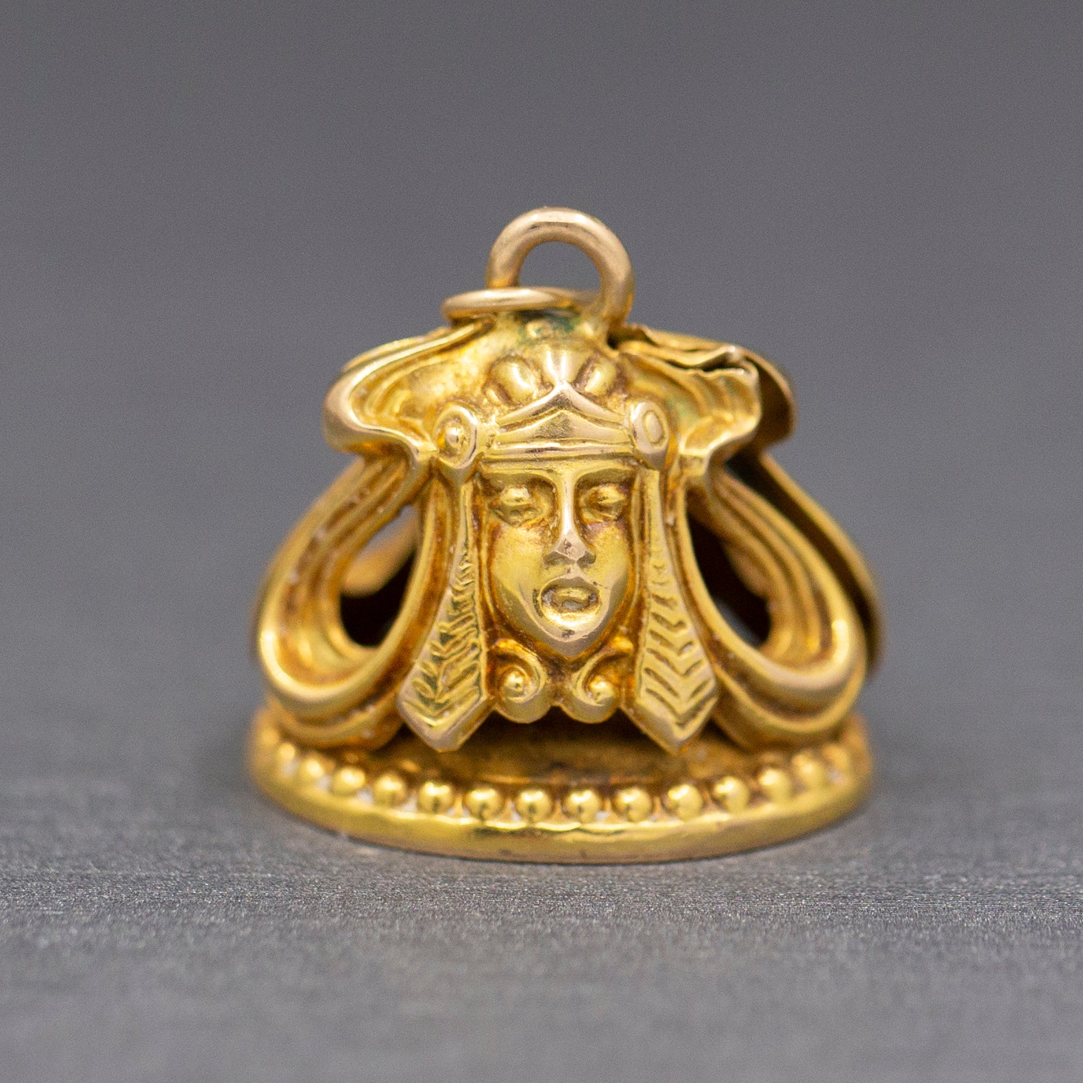 Antique Art Nouveau Egyptian Revival Watch Fob in 14k Yellow Gold