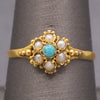 Petite Seed Pearl and Turquoise Victorian Ring in 22k Yellow Gold