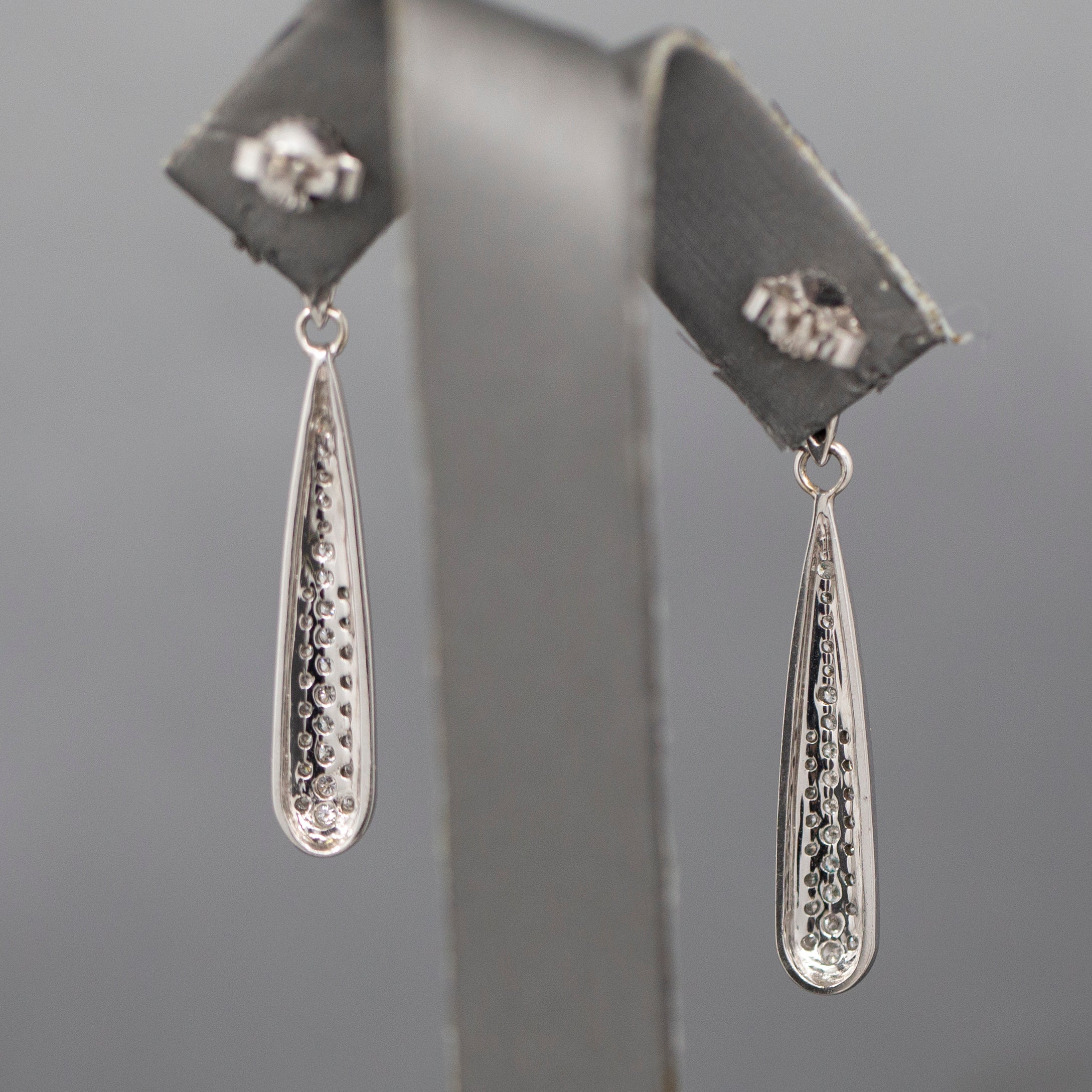 Sparkly Elongated Teardrop Pave' Set Diamond Earrings in 14k White Gold