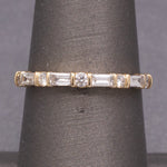 Petite Stackable Round & Baguette Cut Natural Diamond Ring in 14k Yellow Gold