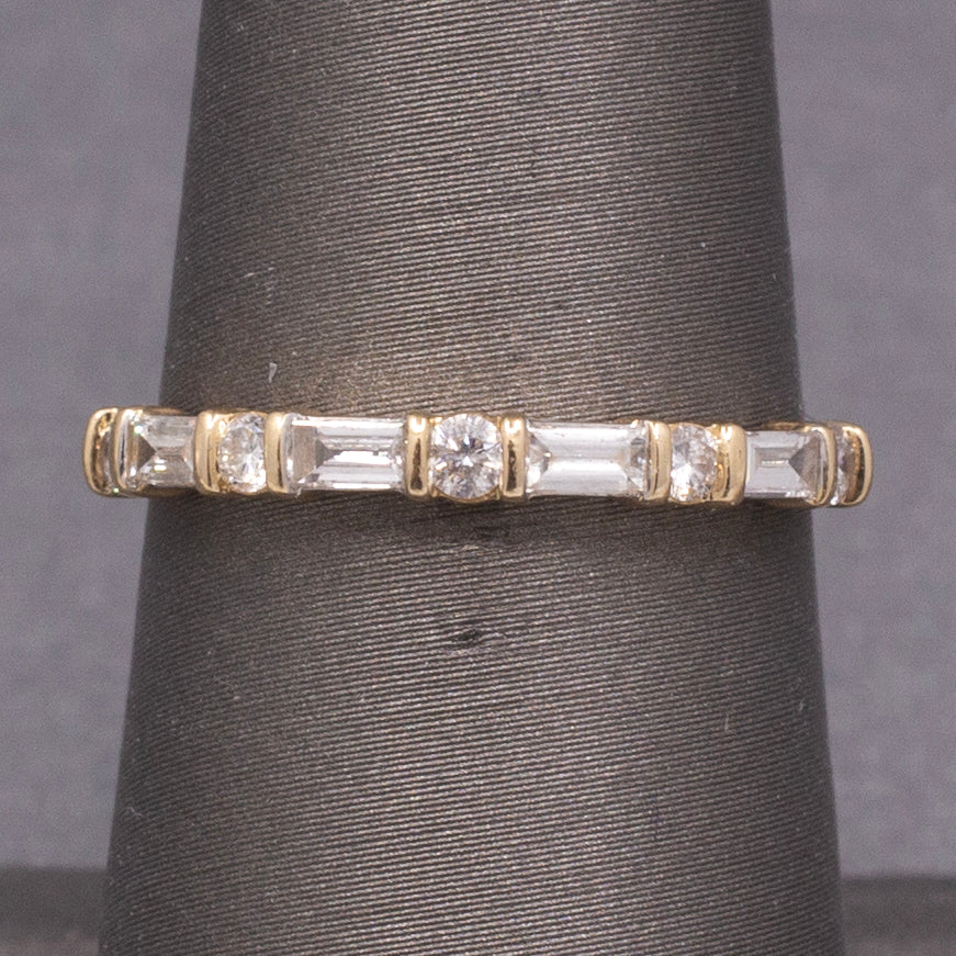 Petite Stackable Round & Baguette Cut Natural Diamond Ring in 14k Yellow Gold