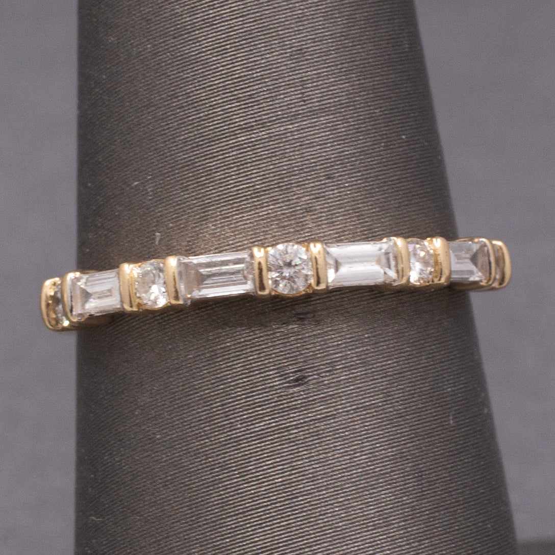 Petite Stackable Round & Baguette Cut Natural Diamond Ring in 14k Yellow Gold
