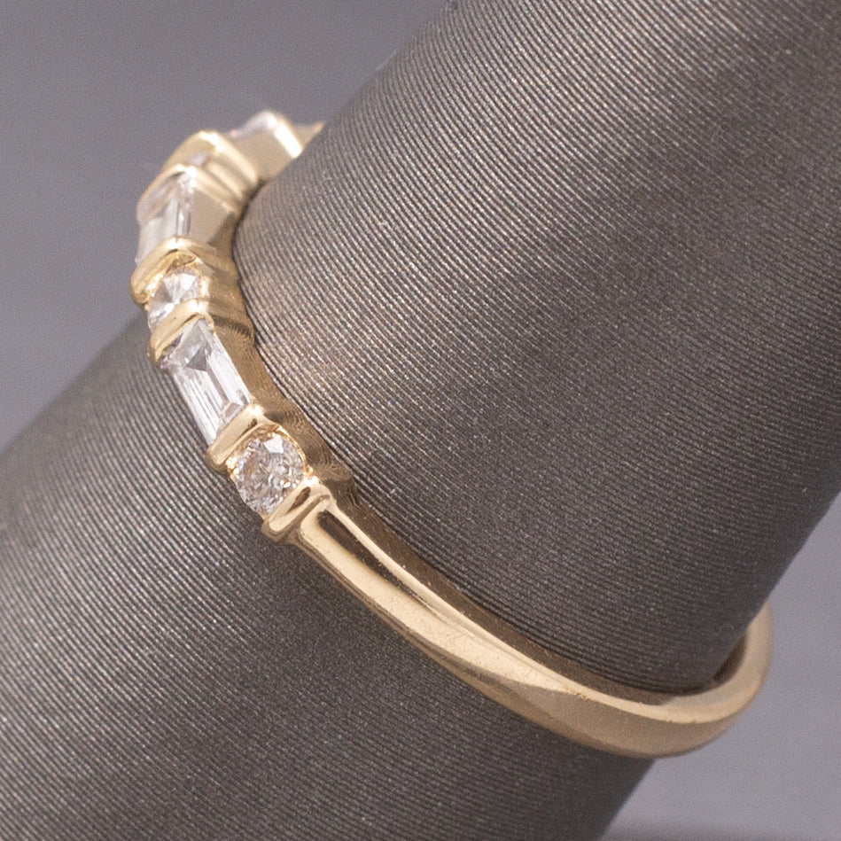 Petite Stackable Round & Baguette Cut Natural Diamond Ring in 14k Yellow Gold