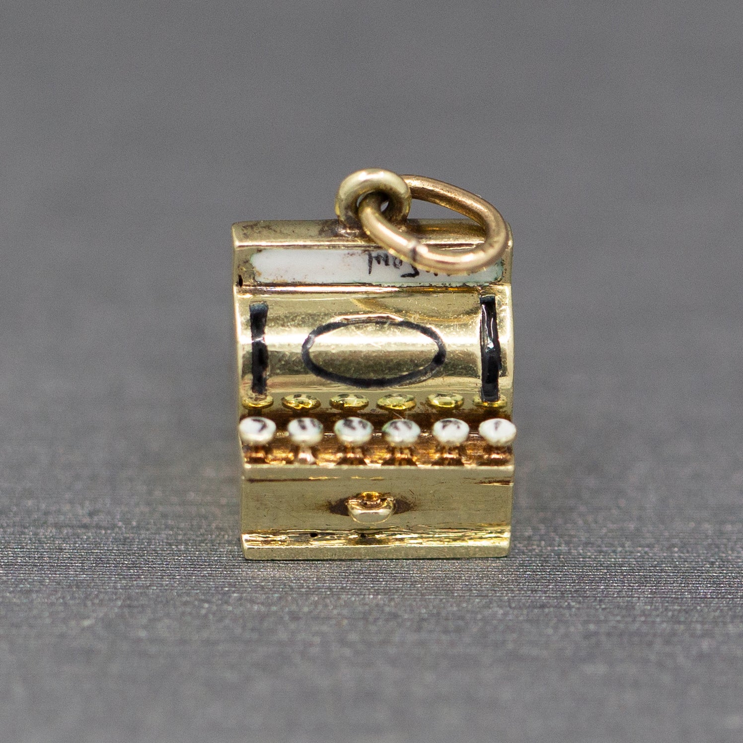 Vintage Sloan and Co Old Fashioned Enameled Cash Register Charm in 14k Yellow Gold
