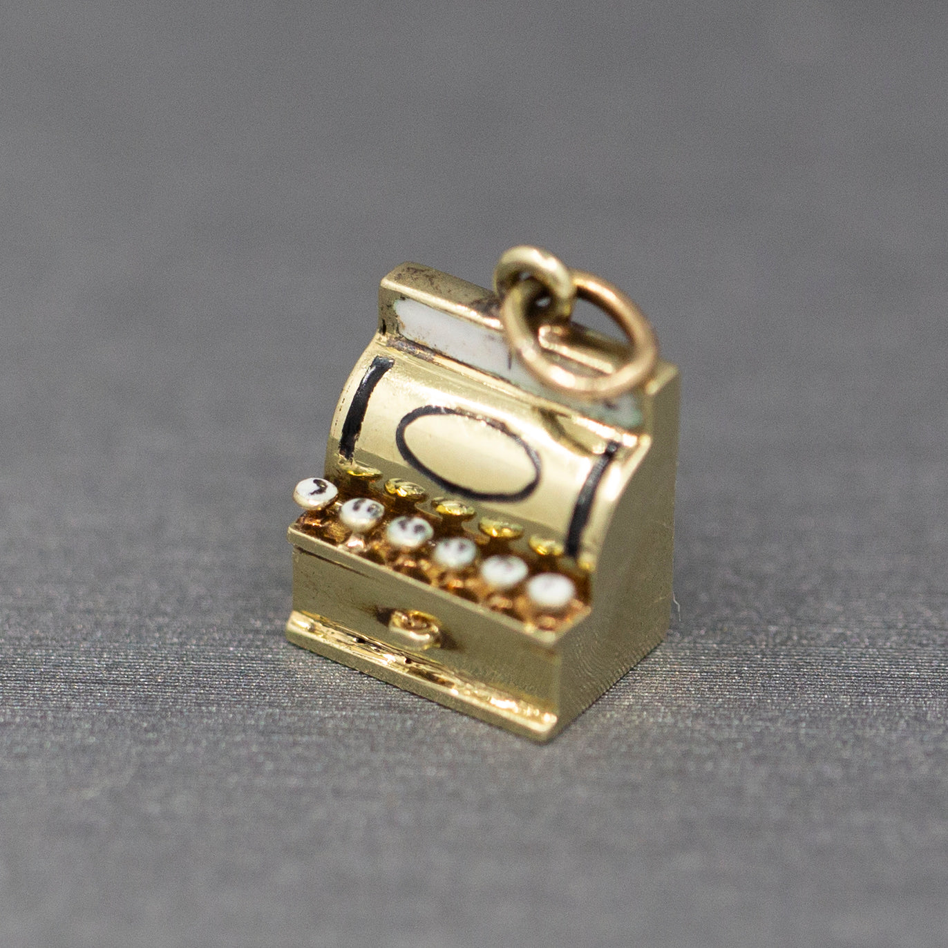 Vintage Sloan and Co Old Fashioned Enameled Cash Register Charm in 14k Yellow Gold