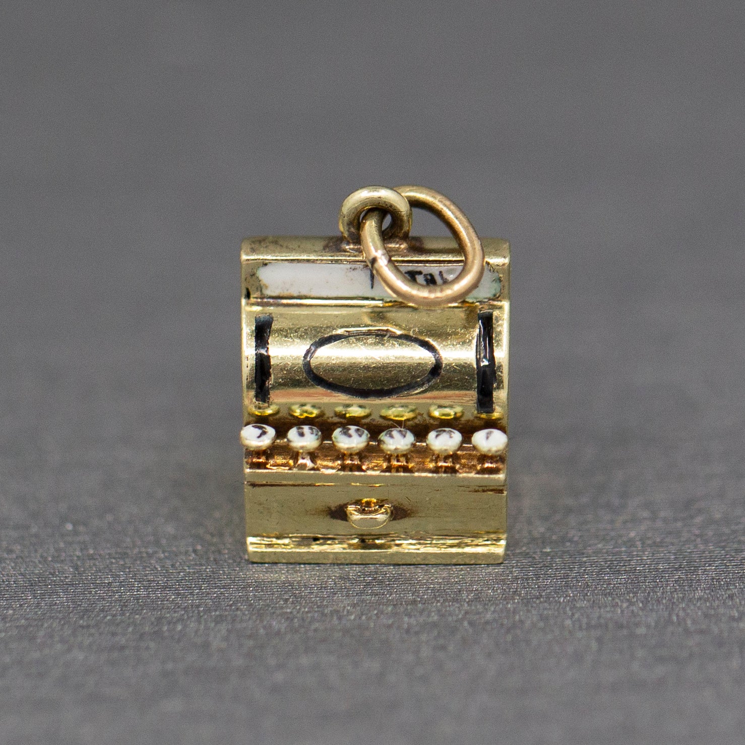Vintage Sloan and Co Old Fashioned Enameled Cash Register Charm in 14k Yellow Gold