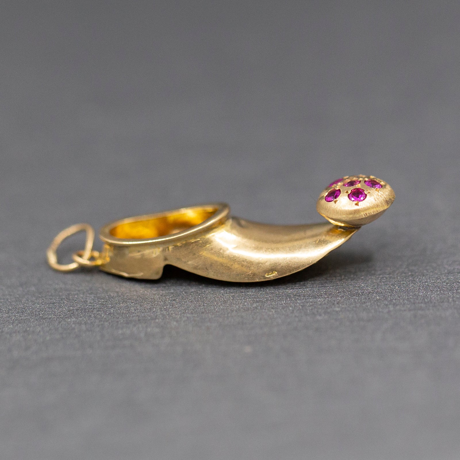 Vintage Turkish Shoe Sabah Slipper Nalins Charm in 18k Yellow Gold with Rubies