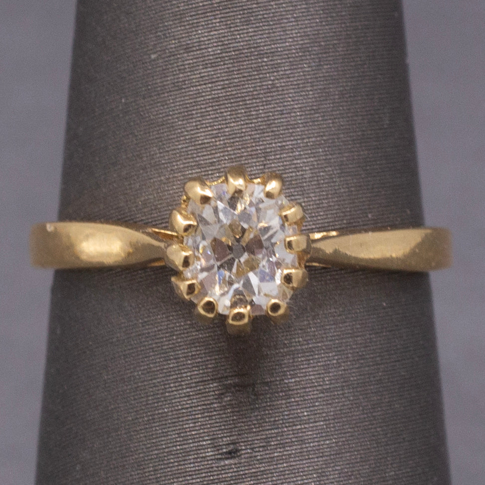 Antique Victorian Elongated Old Mine Cut Cushion Natural Diamond Ring in 14k YG