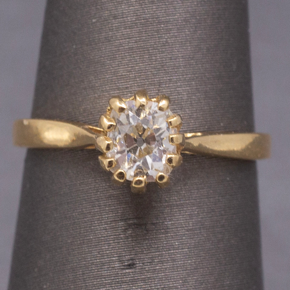 Antique Victorian Elongated Old Mine Cut Cushion Natural Diamond Ring in 14k YG