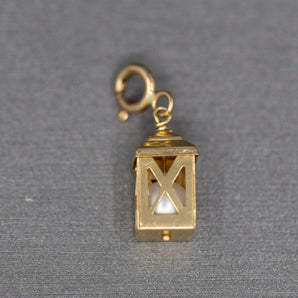 Removable Lantern Charm With Pearl Inside in 14k Yellow Gold