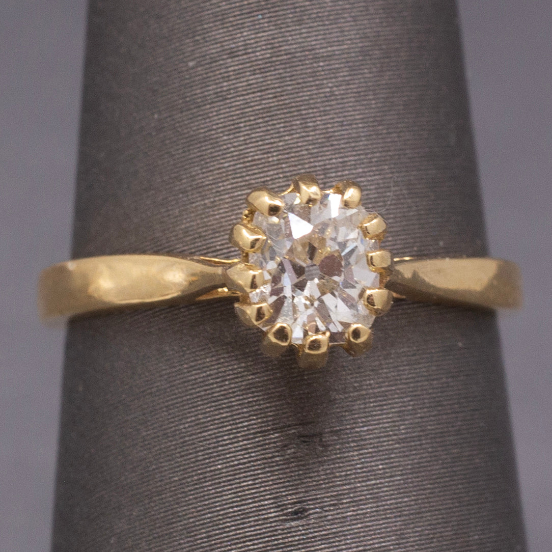 Antique Victorian Elongated Old Mine Cut Cushion Natural Diamond Ring in 14k YG