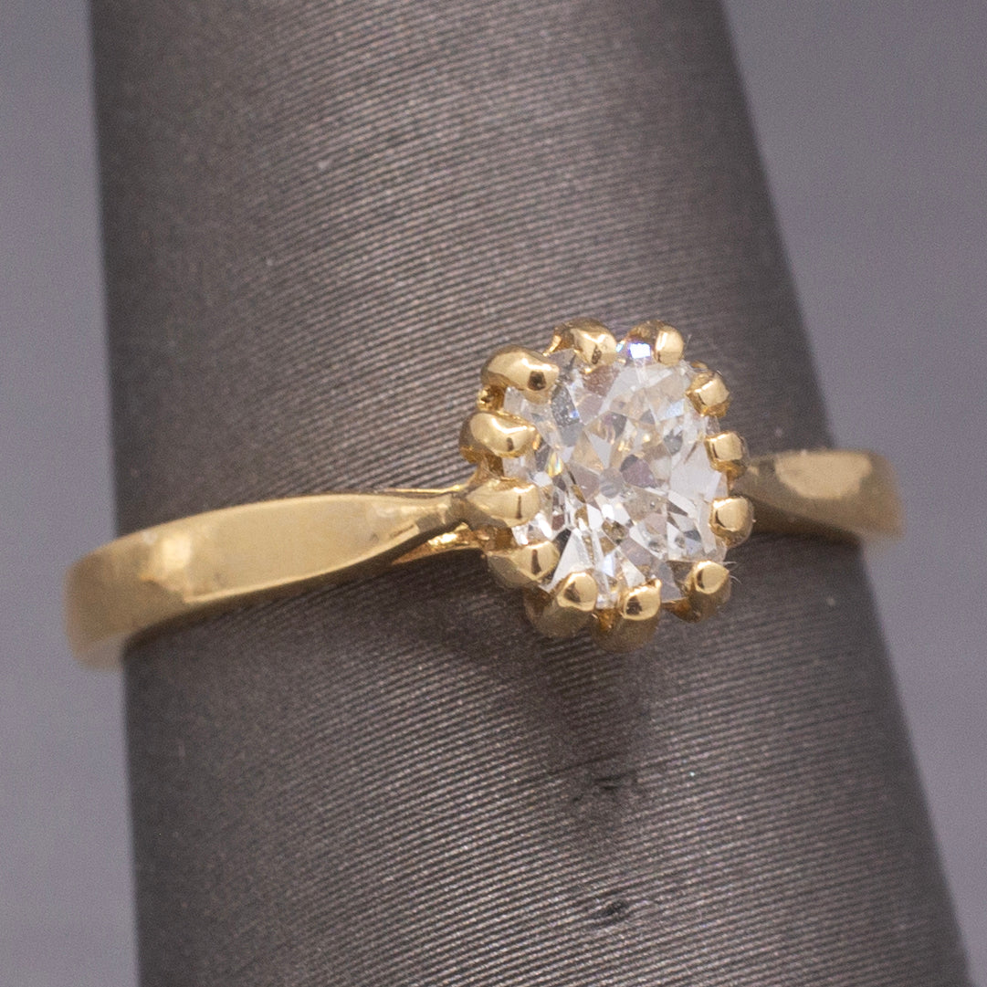 Antique Victorian Elongated Old Mine Cut Cushion Natural Diamond Ring in 14k YG