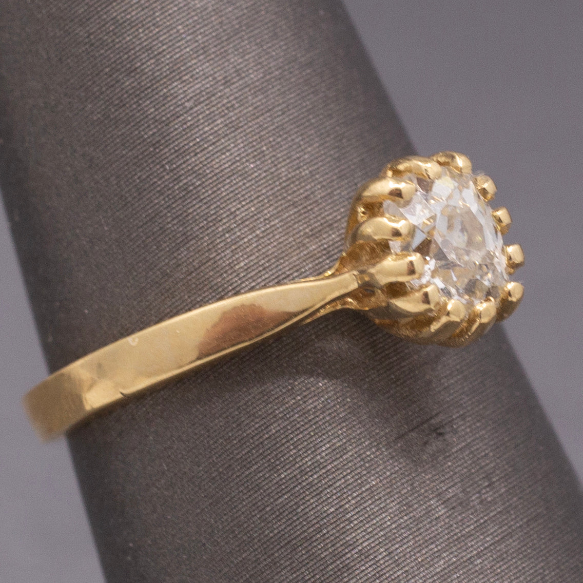 Antique Victorian Elongated Old Mine Cut Cushion Natural Diamond Ring in 14k YG