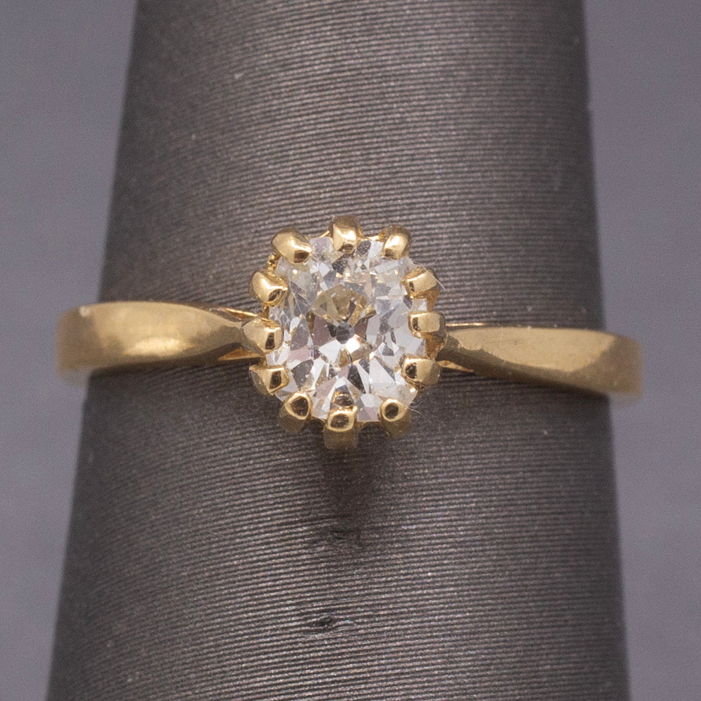 Antique Victorian Elongated Old Mine Cut Cushion Natural Diamond Ring in 14k YG