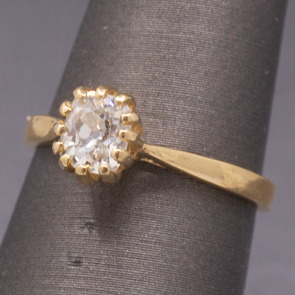 Antique Victorian Elongated Old Mine Cut Cushion Natural Diamond Ring in 14k YG