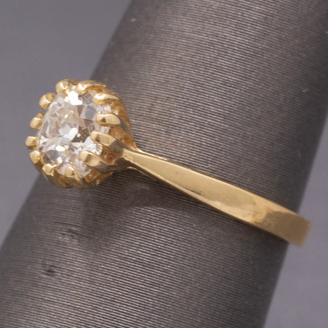 Antique Victorian Elongated Old Mine Cut Cushion Natural Diamond Ring in 14k YG