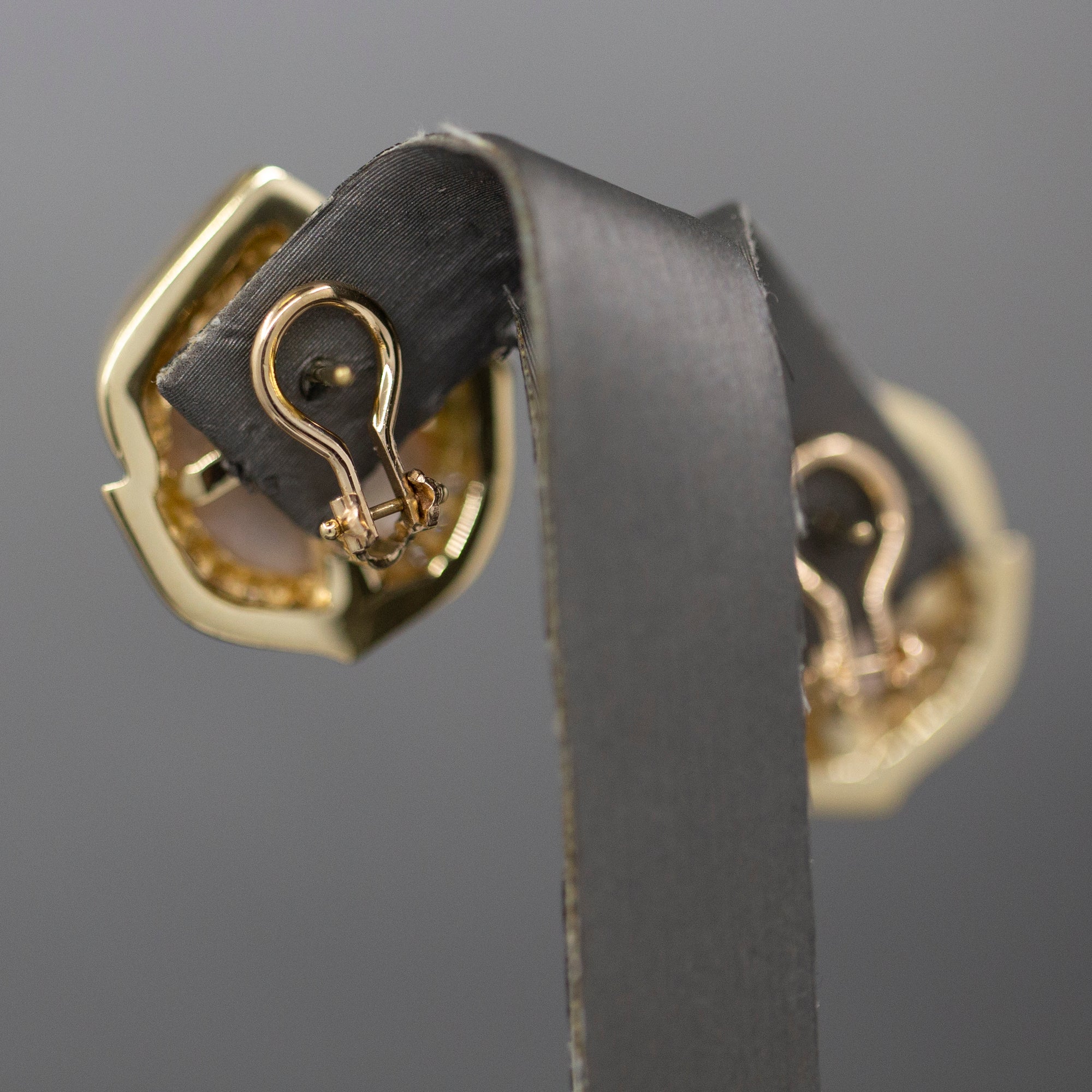 Lustrous Mabe' Pearl and Diamond Omega Back Earrings in 14k Yellow Gold
