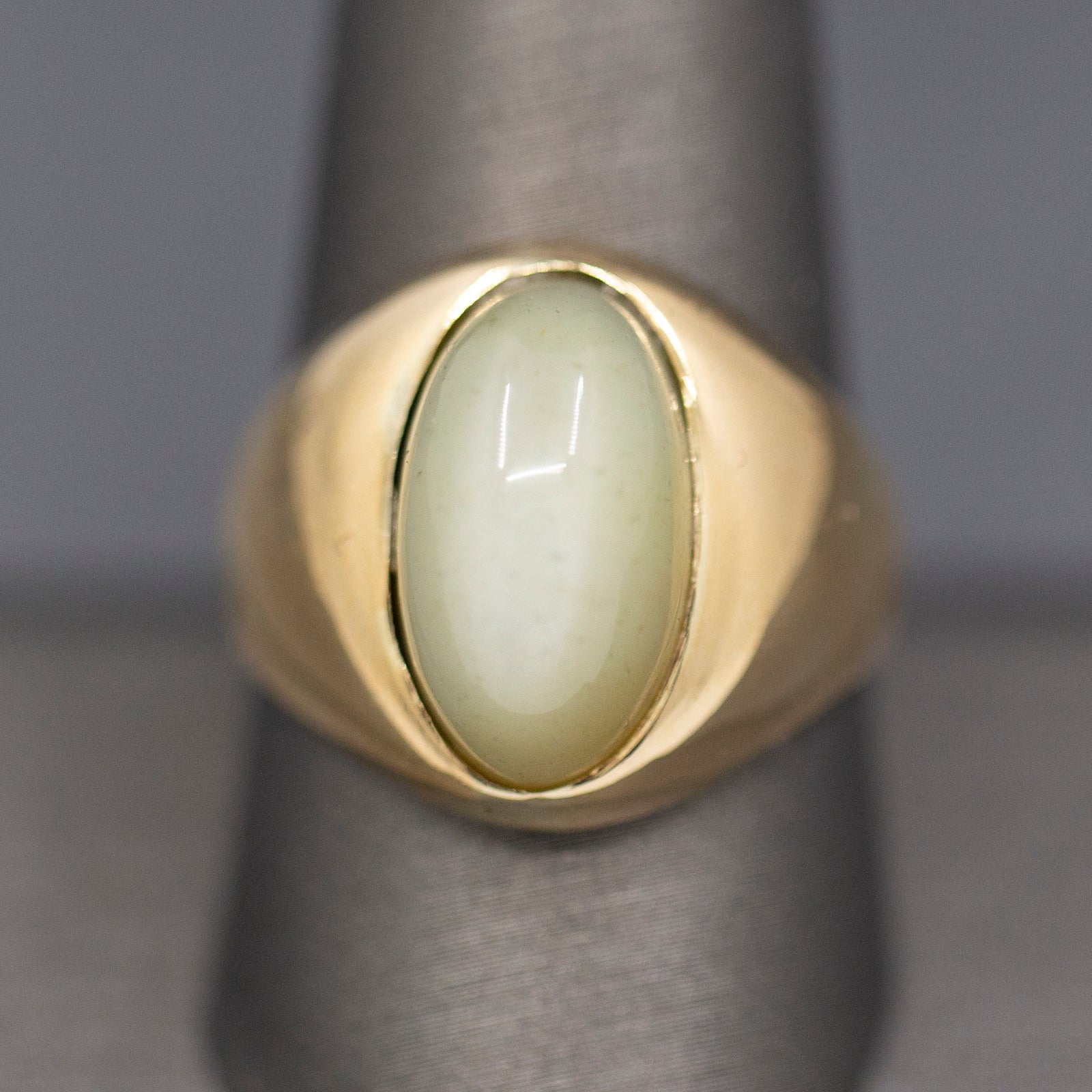 Men's Sleek Cat's Eye Moonstone Bezel Set Ring in 14k Yellow Gold